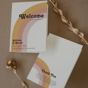 Modern Retro 70's Rainbow Folded Wedding Program Programme