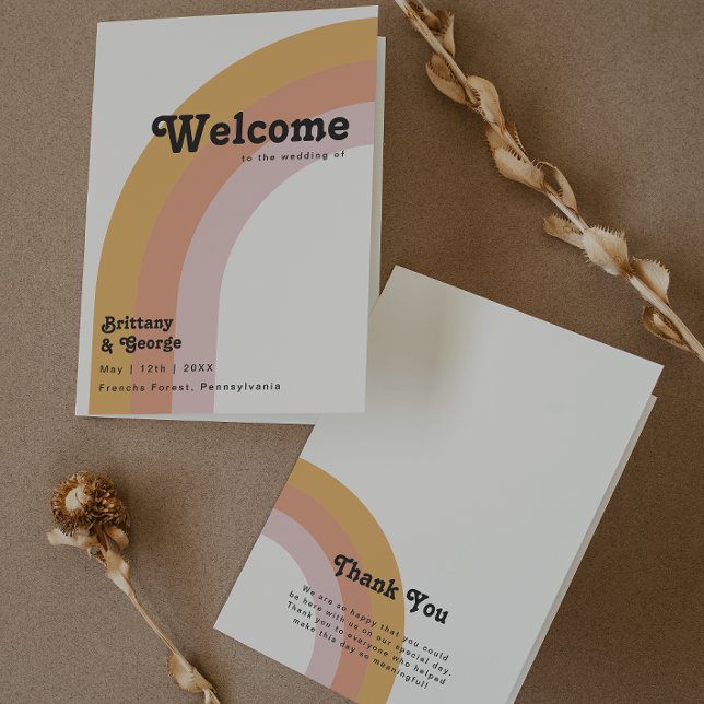 Modern Retro 70's Rainbow | Folded Wedding Program Programme (Creator Uploaded)