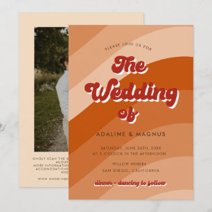 Modern Retro 70s Rainbow Orange Photo Wedding    Invitation
