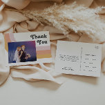 Modern Retro 70's Rainbow Photo Wedding Thank You Postcard<br><div class="desc">This modern retro 70's rainbow photo wedding thank you postcard is perfect for your simple vintage orange, rose gold, and blush pink wedding. Designed with elements of a classic, colourful boho arch and groovy minimalist stripes. The design has a unique abstract tropical beach feel, great for any spring, summer, or...</div>