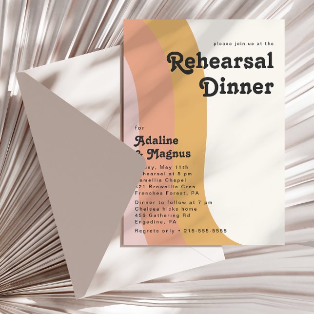 Modern Retro 70's Rainbow Rehearsal Dinner Invitation (Creator Uploaded)