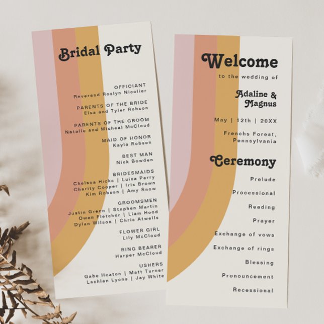 Modern Retro 70's Rainbow Wedding Program Programme (Creator Uploaded)