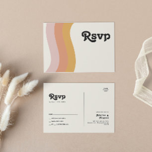 Modern Retro 70's Rainbow Wedding RSVP Postcard