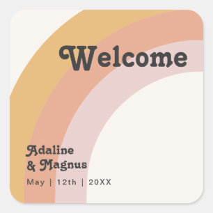 Modern Retro 70's Rainbow   Wedding Welcome Square Sticker