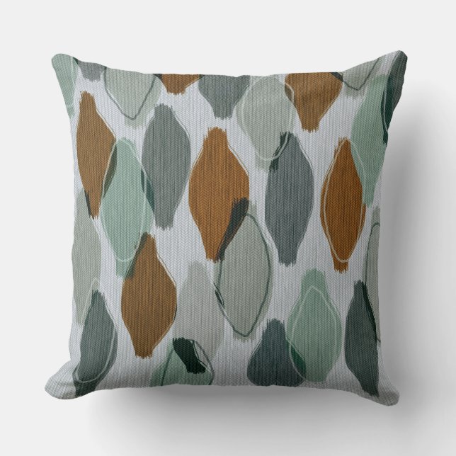 Modern Retro Abstract Sage Green Grey Brown Cushion (Front)