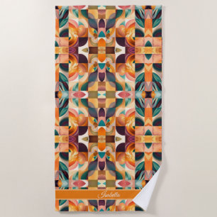 Modern Retro Abstract Squares Collection Beach Towel