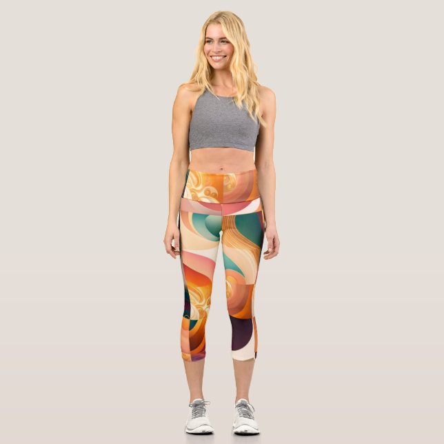 Modern Retro Abstract Squares Collection Capri Leggings (Front)