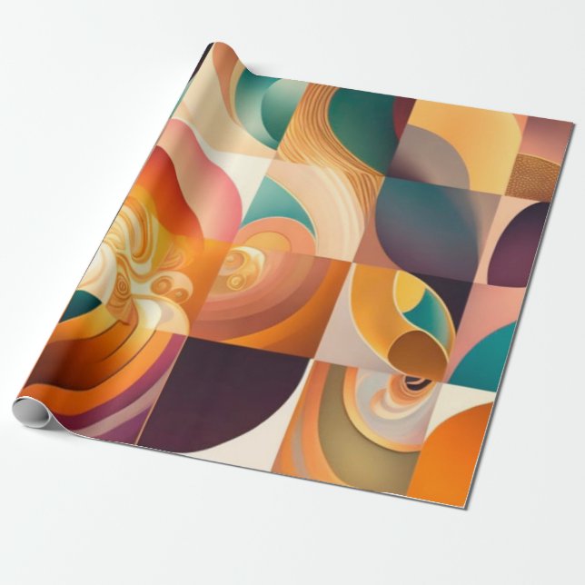Modern Retro Abstract Squares Collection Wrapping Paper (Unrolled)