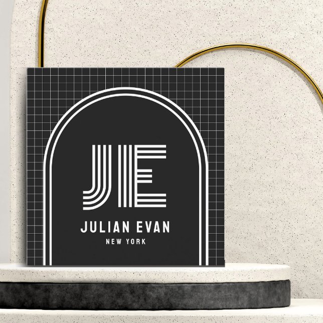 Modern Retro Arch Black Monogram Business Card (Creator Uploaded)