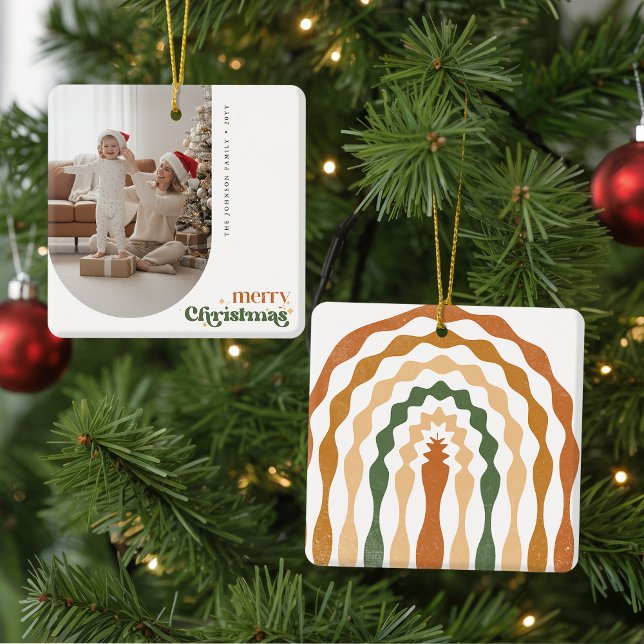 Modern Retro Arch Family Photo Christmas Holiday Metal Tree Decoration (Creator Uploaded)