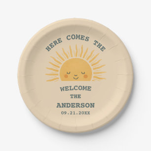 Modern Retro Baby Shower Customisable Sticker  Paper Plate