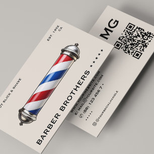 Modern Retro Barber Pole Sand Barbershop   Business Card
