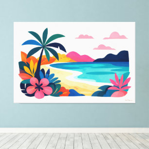 Modern retro beach scene 02 canvas print