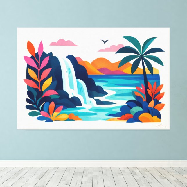 Modern retro beach scene 03 canvas print (Insitu(Wood Floor))