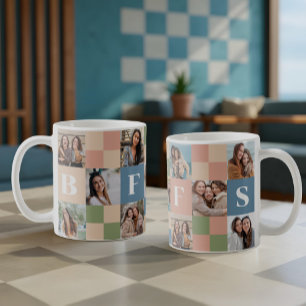 Modern Retro BFFS Chequerboard Pattern Photo Grid Coffee Mug