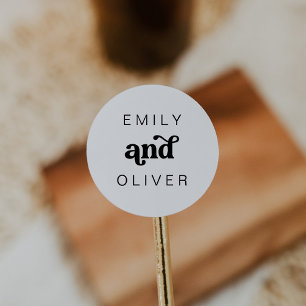 Modern Retro Black And White Wedding Favour Sticke Classic Round Sticker