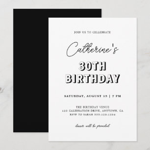 Modern Retro Black & White 30th Birthday Party Invitation