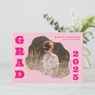 Modern Retro Blob Pink Typography Photo Graduation Invitation