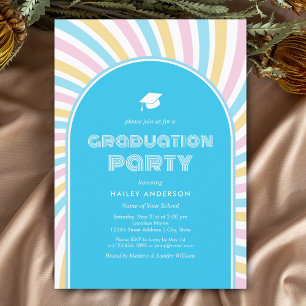 Modern Retro Blue Arches 80s Graduation Invitation