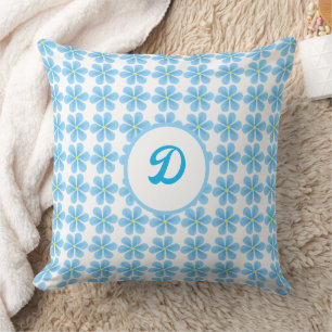 modern retro blue floral personalised cushion