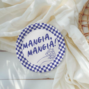 Modern Retro Blue Italian Pizzeria Pizza Party Paper Plate