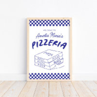 Modern Retro Blue Italian Pizzeria Pizza Party