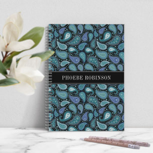 Modern Retro Blue Paisley Pattern Notebook