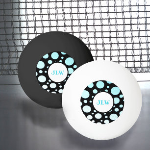 Modern Retro Blue Polka-dots on Black Ping Pong Ball