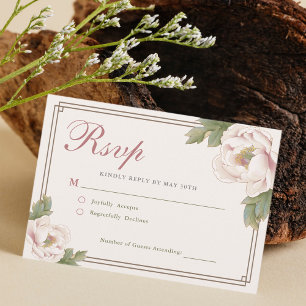 Modern Retro Blush Pink Peony Floral Wedding RSVP Card