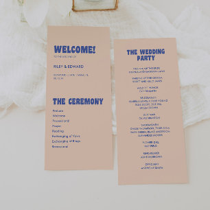 Modern Retro & Bold Blue Beige Wedding Programme