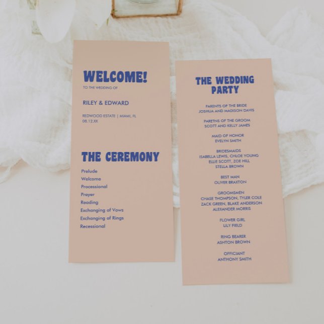 Modern Retro & Bold Blue Beige Wedding Programme (Creator Uploaded)