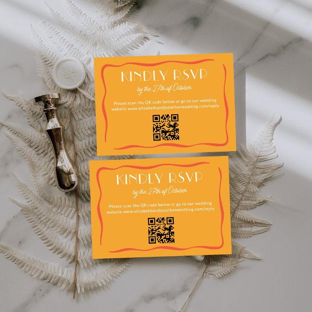 Modern Retro Bold Orange QR Code Wedding RSVP Card (Creator Uploaded)