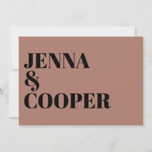 Modern Retro Bold Type Black & Desert Rose Wedding Invitation