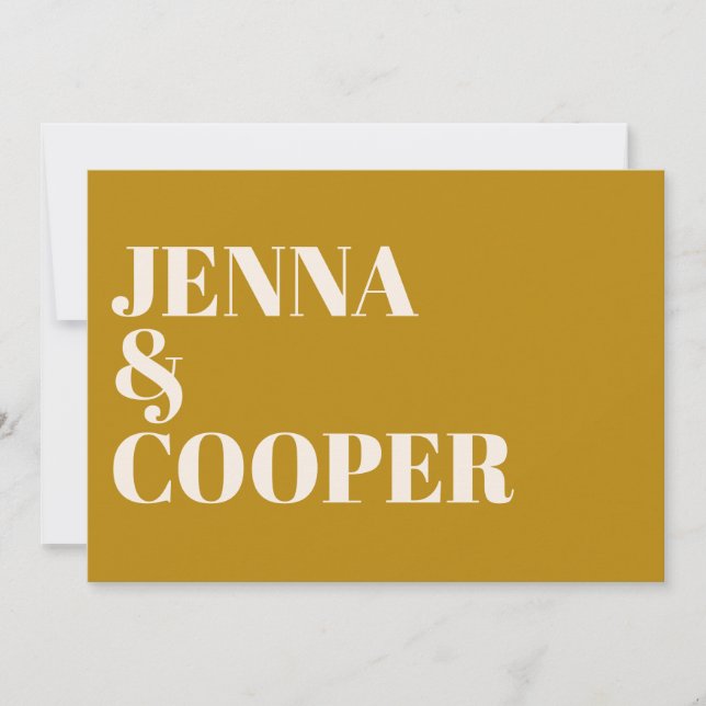 Modern Retro Bold Type Goldenrod & Linen Wedding Invitation (Front)