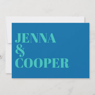 Modern Retro Bold Type Teal Green & Blue Wedding Invitation
