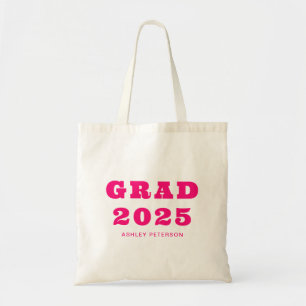 Modern Retro Bold Typography Hot Pink Graduation Tote Bag