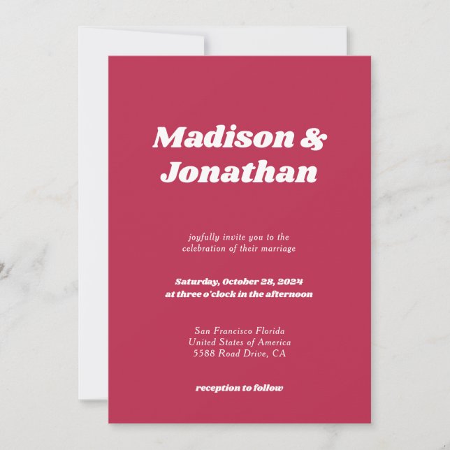 Modern Retro Bold Typography Magenta Wedding Invitation (Front)