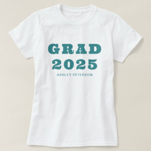Modern Retro Bold Typography Teal Graduation T-Shirt