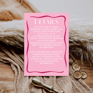 Modern Retro Bold Vibrant Pink Wedding Details Enclosure Card