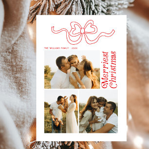 Modern Retro Bow Merry Christmas Photo Holiday Car