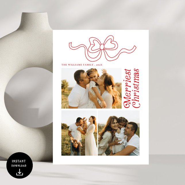 Modern Retro Bow Merry Christmas Photo Holiday Car (Creator Uploaded)