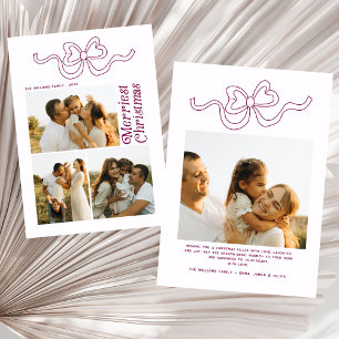 Modern Retro Bow Merry Christmas Photo Holiday Card