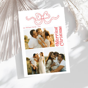Modern Retro Bow Merry Christmas Photo Holiday Card