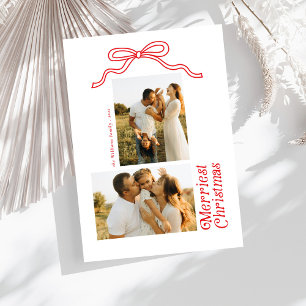 Modern Retro Bow Merry Christmas Photo Holiday Card