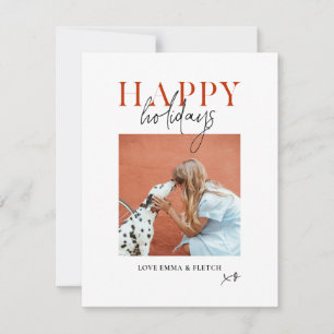 Modern Retro Bright Colorful Red Orange Dog Mom Holiday Card