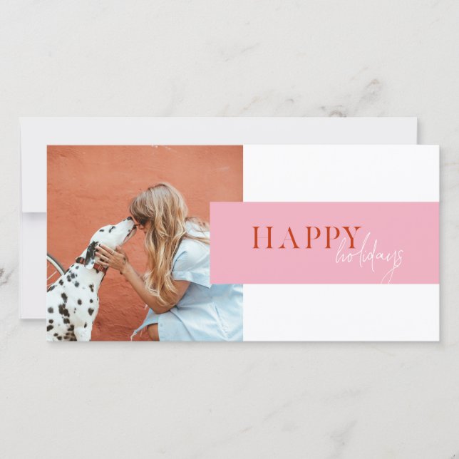Modern Retro Bright Colour Pink Orange Script Dog Holiday Card (Front)