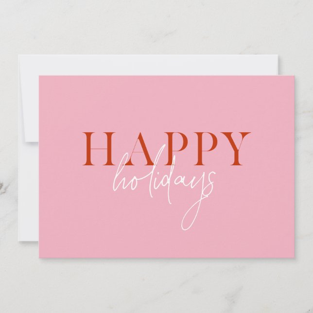 Modern Retro Bright Colourful Pink Script Photo Holiday Card (Front)