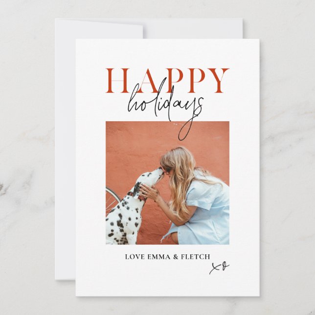 Modern Retro Bright Colourful Red Orange Dog Mum Holiday Card (Front)