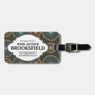Modern Retro Brown Blue Starbursts With Name Luggage Tag