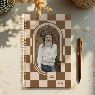 Modern Retro Brown Checker Pattern Arch Photo Planner